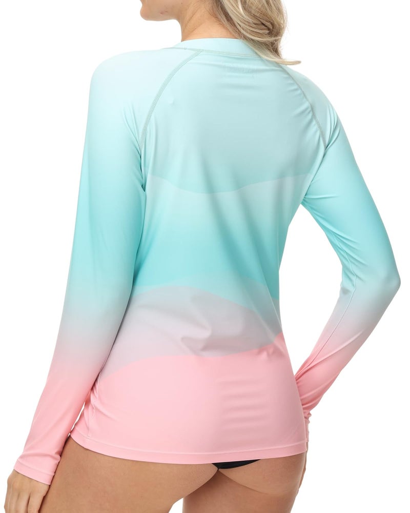 VAYAGER Womens Swim Shirts UPF 50+ Rash Guard Long Sleeve Quick Dry Water Surfing Shirts Swimming Tops with Thumb Hole(Green Pink S) - Image 3