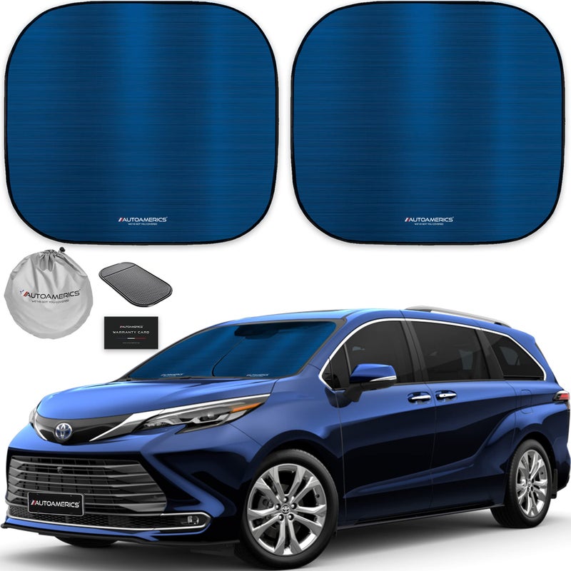 Autoamerics 2Piece Windshield Sun Shade  Metallic Blue Foldable Car Front Window Sunshade for Most Cars SUV Truck Heat Blocker Visor Protector Blocks Max UV Rays and Keeps Your Vehicle Cool  Large