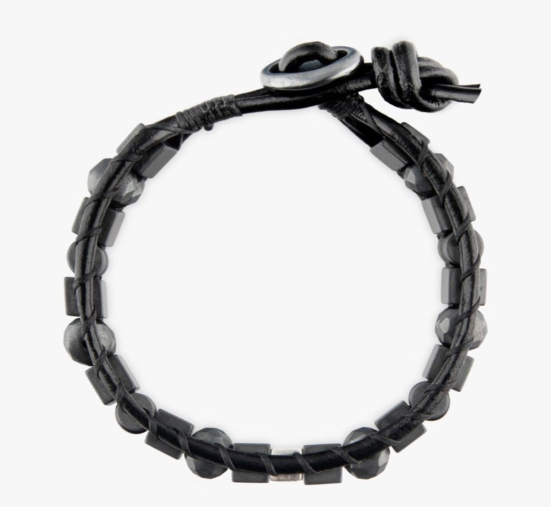 Minza “Iron” Men’s Bracelet, 925 Sterling Silver Cube Plaque, Hematite & Leather Adjustable Bracelet for Men, Handmade Jewelry for Casual & Everyday Wear. - Image 5
