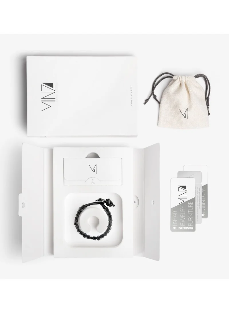 Minza  Minza “Iron” Men’s Bracelet, 925 Sterling Silver Cube Plaque, Hematite & Leather Adjustable Bracelet for Men, Handmade Jewelry for Casual & Everyday Wear. for Men | Best Price UAE