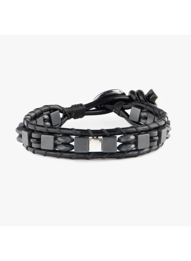 Minza Minza “Iron” Men’s Bracelet, 925 Sterling Silver Cube Plaque, Hematite & Leather Adjustable Bracelet for Men, Handmade Jewelry for Casual & Everyday Wear.