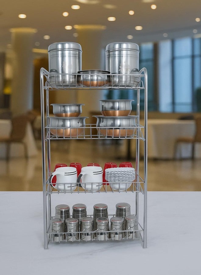 GLOCY 4 Tier Kitchen Storage Rack, Stainless Steel Counter Organizer, Multipurpose Shelf for Fruits, Vegetables, Containers, Spices, Laundry, Chrome Finish (Pack of 1) - Image 5