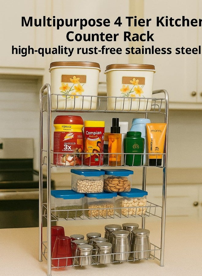 GLOCY 4 Tier Kitchen Storage Rack, Stainless Steel Counter Organizer, Multipurpose Shelf for Fruits, Vegetables, Containers, Spices, Laundry, Chrome Finish (Pack of 1) - Image 3