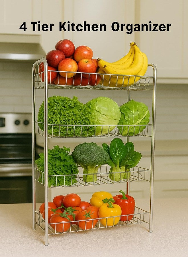 GLOCY 4 Tier Kitchen Storage Rack, Stainless Steel Counter Organizer, Multipurpose Shelf for Fruits, Vegetables, Containers, Spices, Laundry, Chrome Finish (Pack of 1) - Image 2