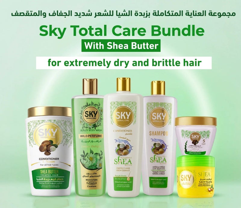 SKY Herbal Care Shea Butter Total Hair Care Bundle for Extremely Dry & Brittle Hair - 6 Pieces - Image 1