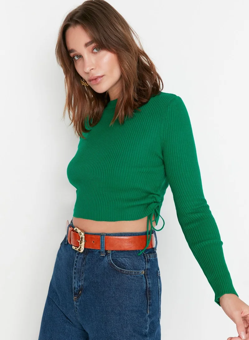 trendyol Ruched Crew Neck Crop Sweater