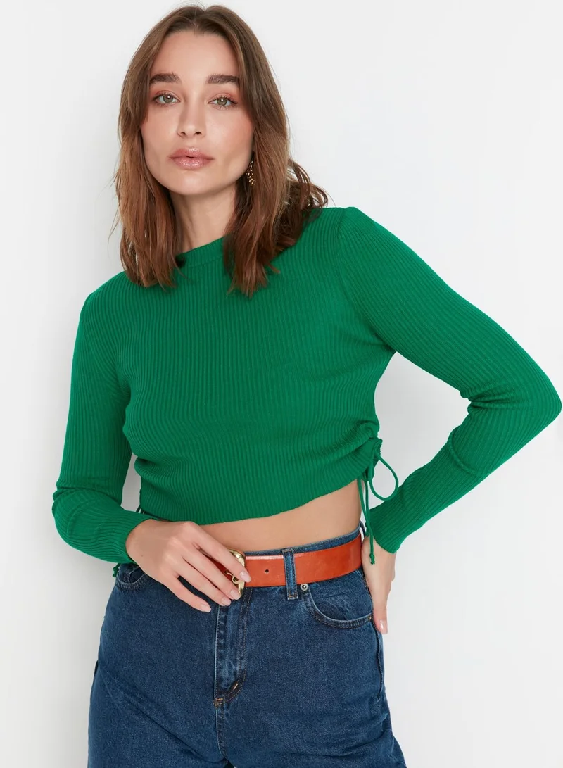 trendyol Ruched Crew Neck Crop Sweater