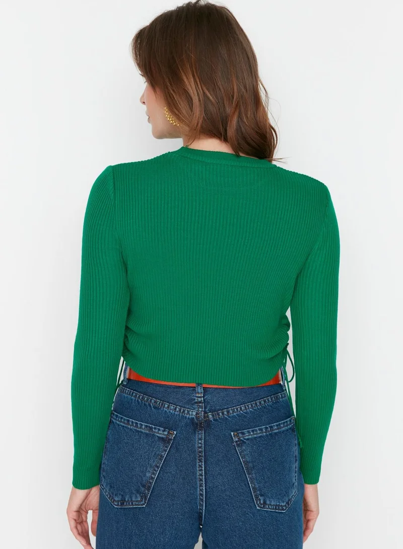 trendyol Ruched Crew Neck Crop Sweater