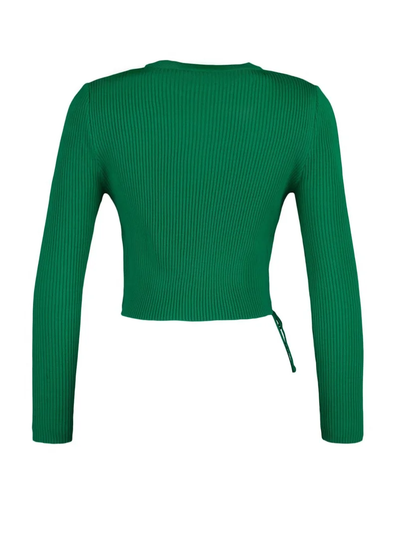 trendyol Ruched Crew Neck Crop Sweater