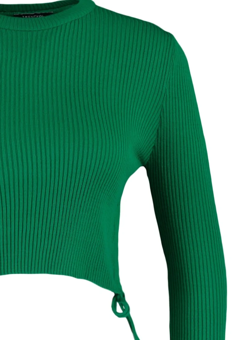 trendyol Ruched Crew Neck Crop Sweater