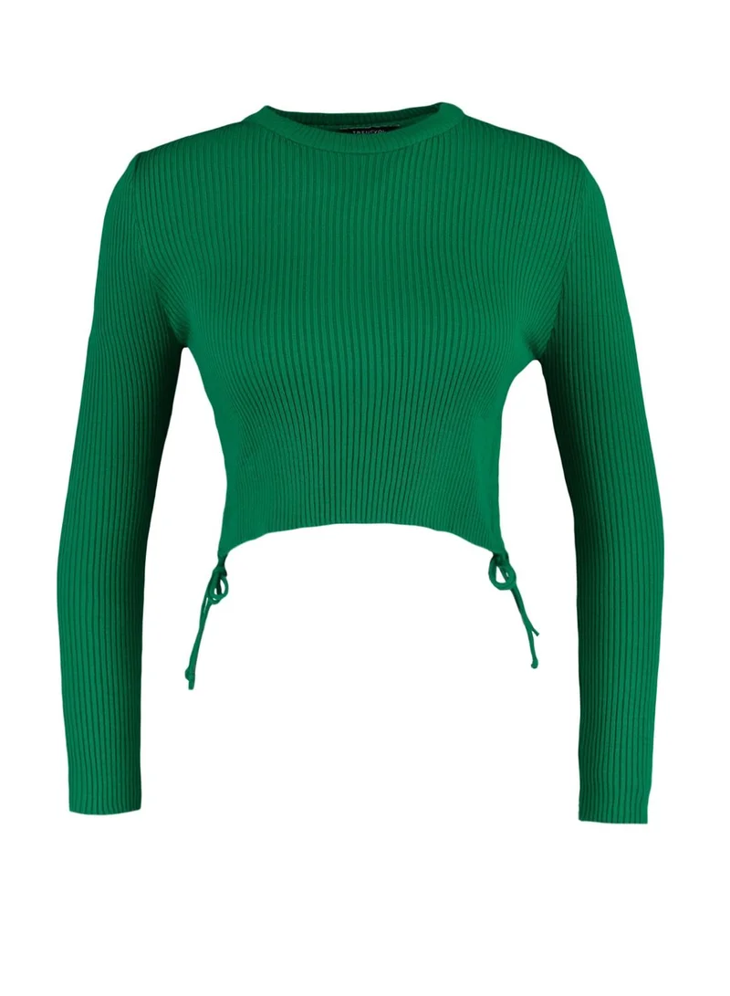 trendyol Ruched Crew Neck Crop Sweater