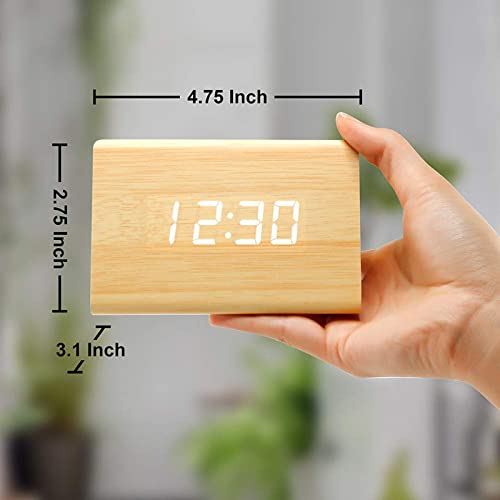 GEARONIC Digital Alarm Clock Wooden Alarm Clock Wood Modern Triangle Alarm Digital Desk Clock, Displays Time Date Temperature Calendar Wood Made Electric Clocks for Bedroom, Bedside - Bamboo - Image 4