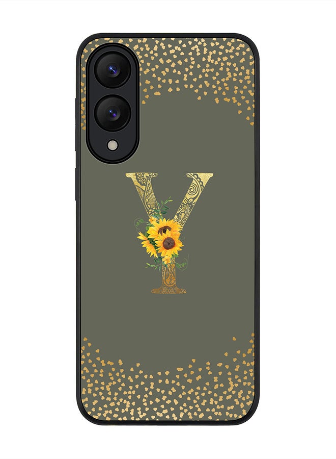 Stylizedd For Samsung Galaxy S25 Edge Case,Slim fit Camera Protection, Shockproof Thin Phone cover  - Custom Floral Monogram - Y  (Olive Green )