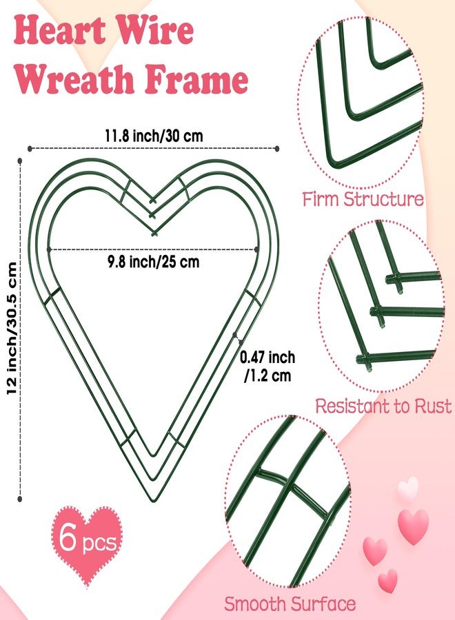 Aodaer 6 Pack 12 Inch Heart Wire Wreath Frame Heart Metal Wreath Garland Green Wire Flower Wreath for Valentine's Day, Wedding Party, Home Ceremony Decoration - Image 2