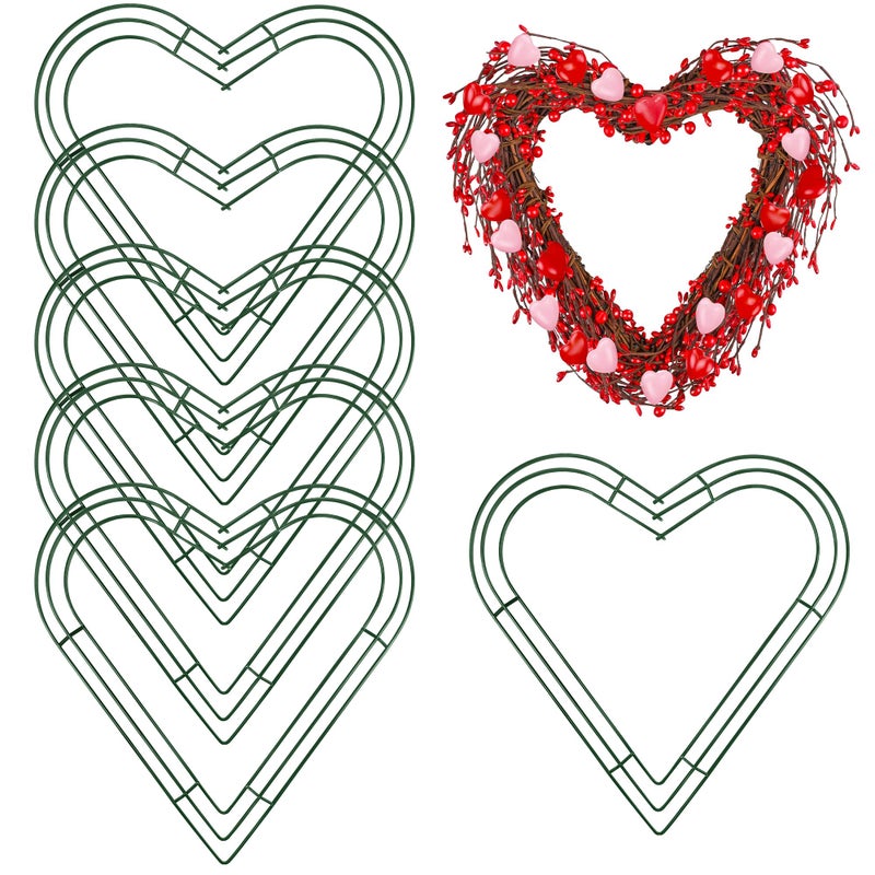 Aodaer 6 Pack 12 Inch Heart Wire Wreath Frame Heart Metal Wreath Garland Green Wire Flower Wreath for Valentine's Day, Wedding Party, Home Ceremony Decoration - Image 1