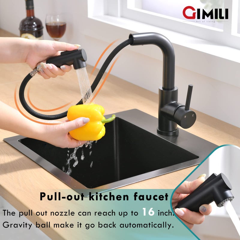 GIMILI Modern Bar Sink Faucet for Kitchen Sink Single Handle with Pull Out Sprayer Hot and Cold Prep Sink Faucet Matte Black - Image 3