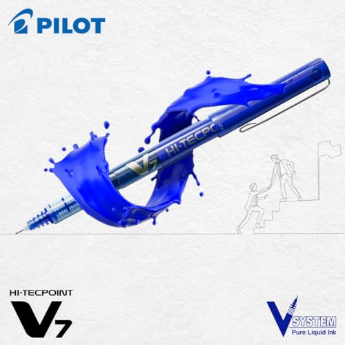 PILOT بايلوت هاي-تيكبوينت V7 0.7 مم قلم رولر بول بحبر سائل نقي بنقطة دقيقة | عبوة من 5 (4 أزرق + 1 أسود) - Image 2