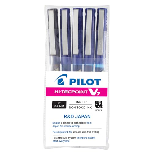 PILOT بايلوت هاي-تيكبوينت V7 0.7 مم قلم رولر بول بحبر سائل نقي بنقطة دقيقة | عبوة من 5 (4 أزرق + 1 أسود) - Image 4