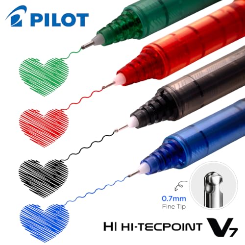 PILOT بايلوت هاي-تيكبوينت V7 0.7 مم قلم رولر بول بحبر سائل نقي بنقطة دقيقة | عبوة من 5 (4 أزرق + 1 أسود) - Image 3
