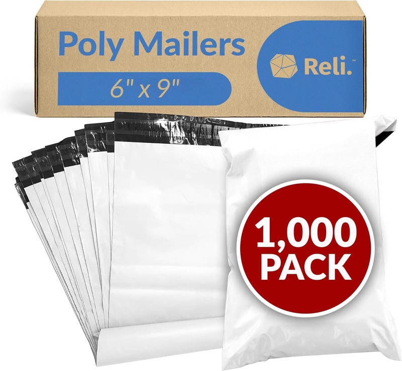 Reli. . Poly Mailers 6x9 | 1000 Pcs Bulk | Small Mailing Envelopes/Shipping Bags | White Packaging Bags for Shipping | Non-Padded Poly Mailers | Self Sealing for Small Items, Bulk (White) - Image 1