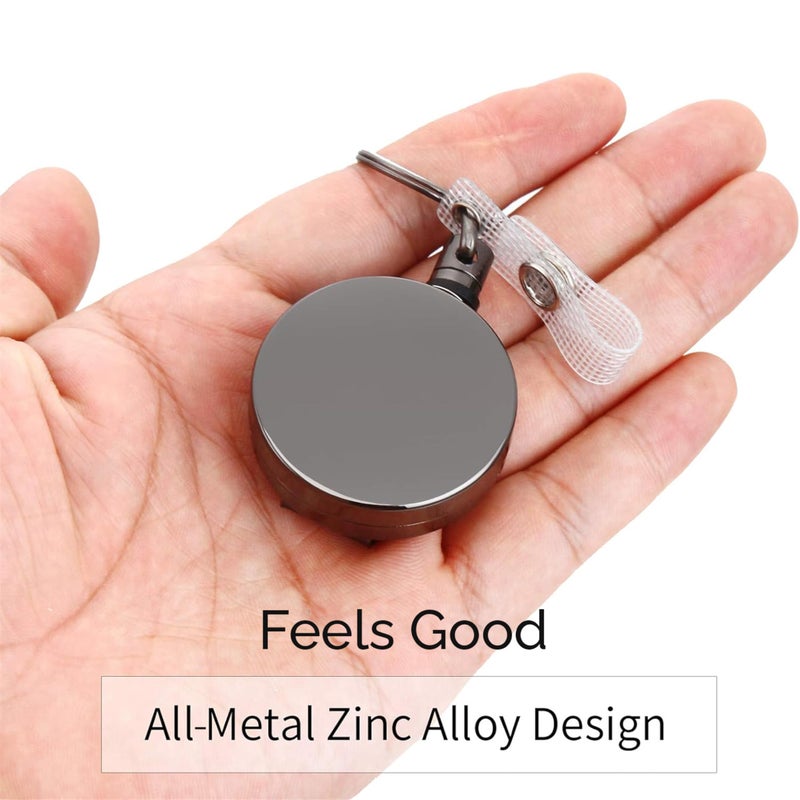 Will Well 2 Pack Heavy Duty Retractable Badge Holder Reel, Will Well Metal ID Badge Holder with Belt Clip Key Ring for Name Card Keychain [All Metal Casing, 27.5" UHMWPE Fiber Cord, Reinforced Id Strap] - Image 2