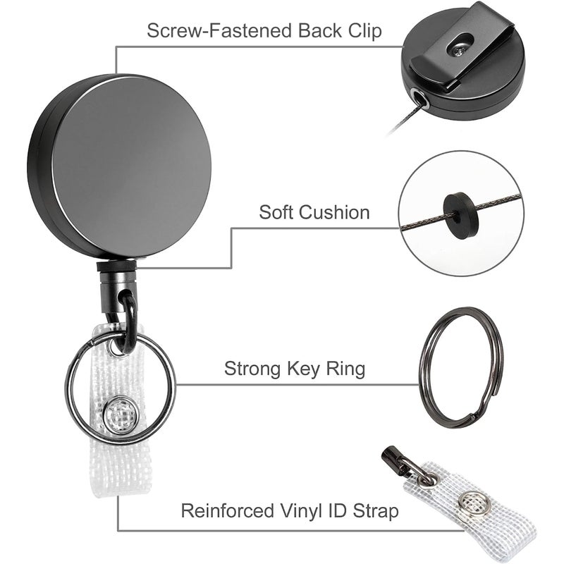 Will Well 2 Pack Heavy Duty Retractable Badge Holder Reel, Will Well Metal ID Badge Holder with Belt Clip Key Ring for Name Card Keychain [All Metal Casing, 27.5" UHMWPE Fiber Cord, Reinforced Id Strap] - Image 4