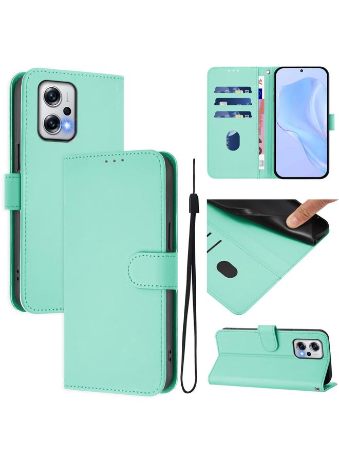 The Bros Case For Xiaomi Poco X4 GT 5G Skin Feel Solid Color Leather Phone Case with Lanyard