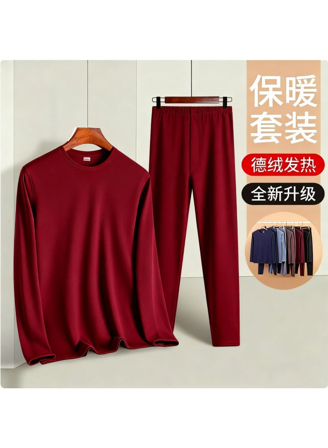 De Rong Long-sleeved Thermal Underwear Set For Men, Long-sleeved T-shirt Base Layer, Wear-resistant, Heat-generating, High-elastic Thermal Underwear