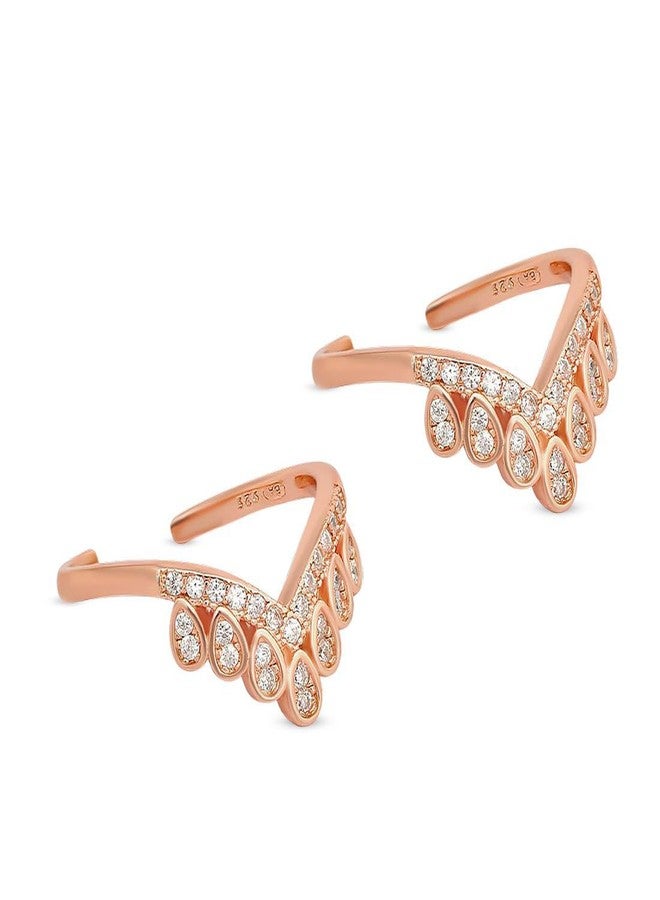 ZAVYA 925 Sterling Silver Gorgeous Cubic Zirconia CZ Crown Rose Gold Plated Adjustable Pair Toe Ring for Women | Stylish Silver Jewellery | Gift for Women | With Certificate and 925 Hallmark - Image 4