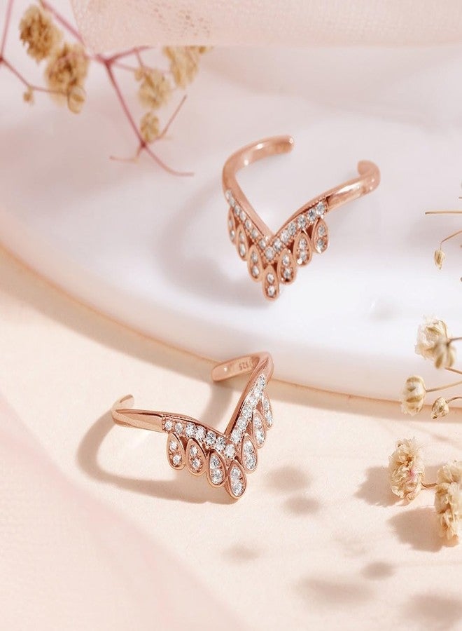 ZAVYA 925 Sterling Silver Gorgeous Cubic Zirconia CZ Crown Rose Gold Plated Adjustable Pair Toe Ring for Women | Stylish Silver Jewellery | Gift for Women | With Certificate and 925 Hallmark - Image 2