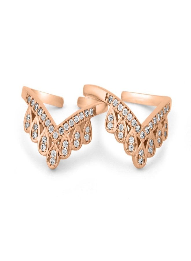 ZAVYA 925 Sterling Silver Gorgeous Cubic Zirconia CZ Crown Rose Gold Plated Adjustable Pair Toe Ring for Women | Stylish Silver Jewellery | Gift for Women | With Certificate and 925 Hallmark - Image 1