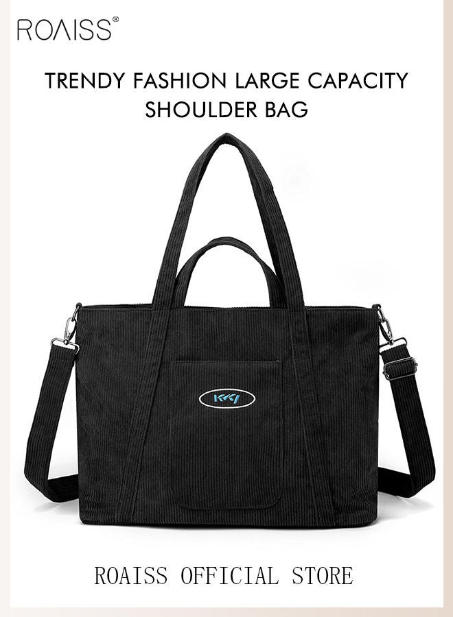 roaiss Women's Canvas Bag Large Capacity One Shoulder Messenger Tote Bag Casual Solid Color Versatile Work Commuting  - Image 5