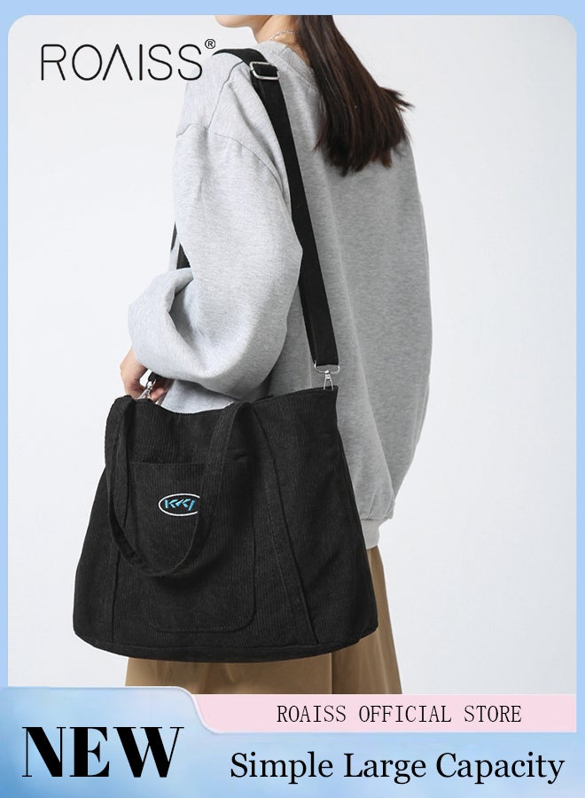 roaiss Women's Canvas Bag Large Capacity One Shoulder Messenger Tote Bag Casual Solid Color Versatile Work Commuting  - Image 2