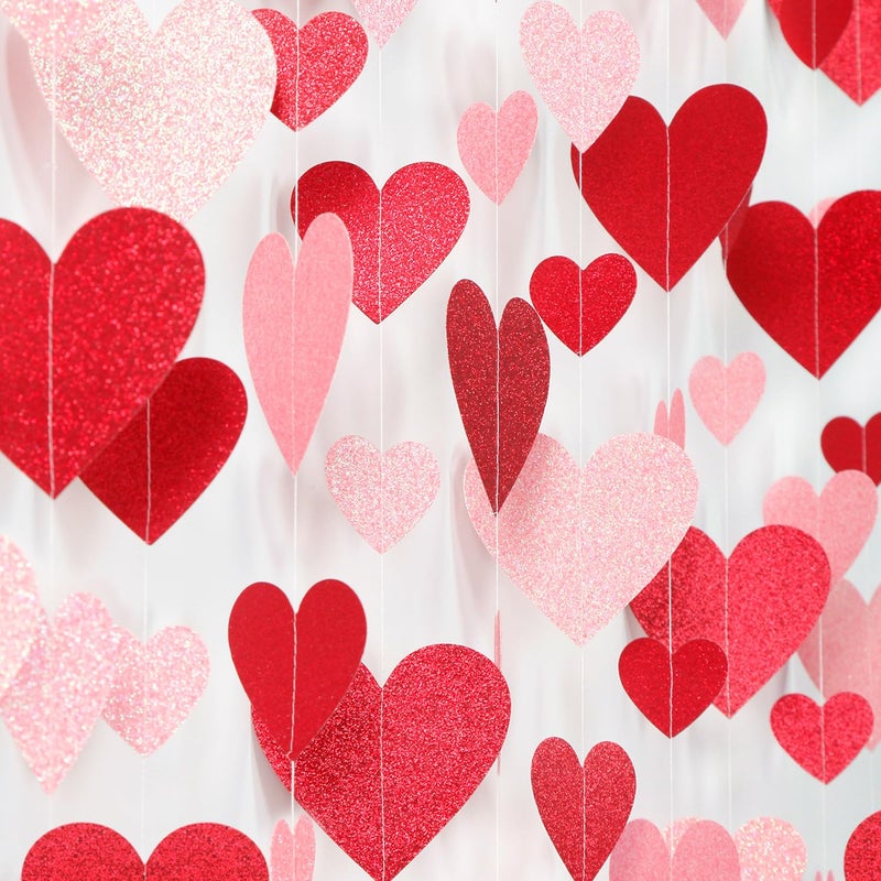 Hugfond Galentines Party-Decoration Valentines Heart Garland - 40Ft Red Pink Hanging Paper Streamers  Proposal Anniversary Romantic Birthday Baby Shower Rustic Wedding Hanging Ornaments Decor Hugfond - Image 1