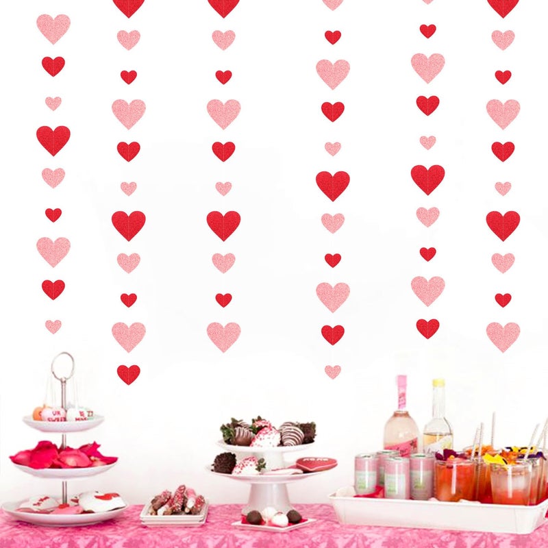 Hugfond Galentines Party-Decoration Valentines Heart Garland - 40Ft Red Pink Hanging Paper Streamers  Proposal Anniversary Romantic Birthday Baby Shower Rustic Wedding Hanging Ornaments Decor Hugfond - Image 2