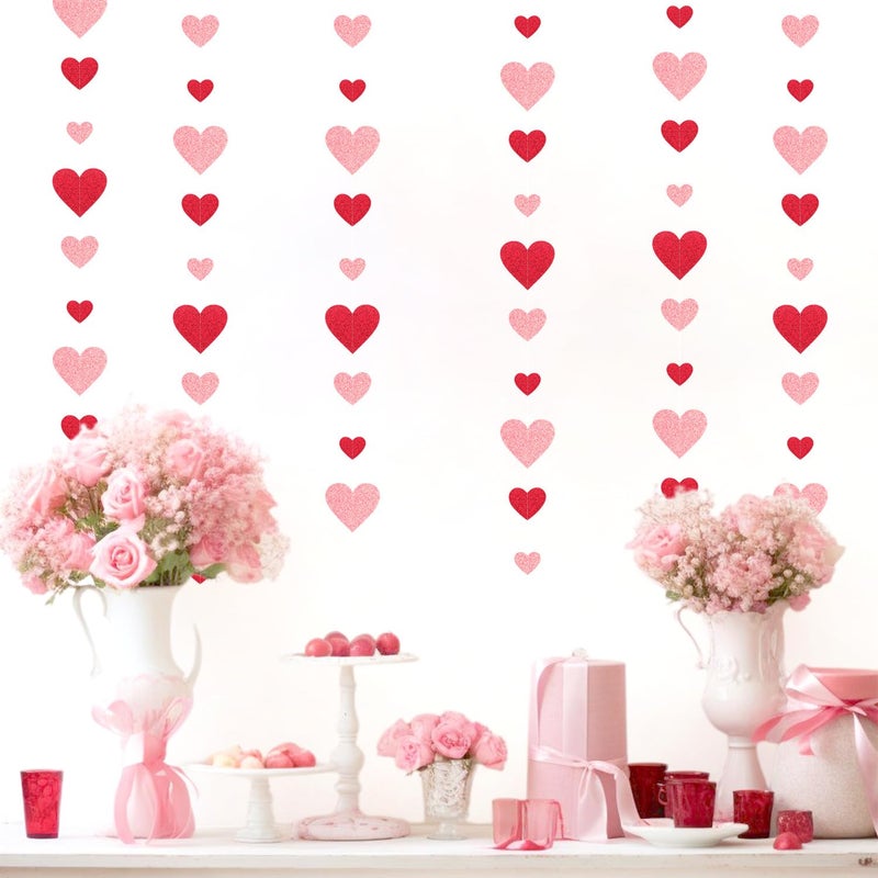 Hugfond Galentines Party-Decoration Valentines Heart Garland - 40Ft Red Pink Hanging Paper Streamers  Proposal Anniversary Romantic Birthday Baby Shower Rustic Wedding Hanging Ornaments Decor Hugfond - Image 4
