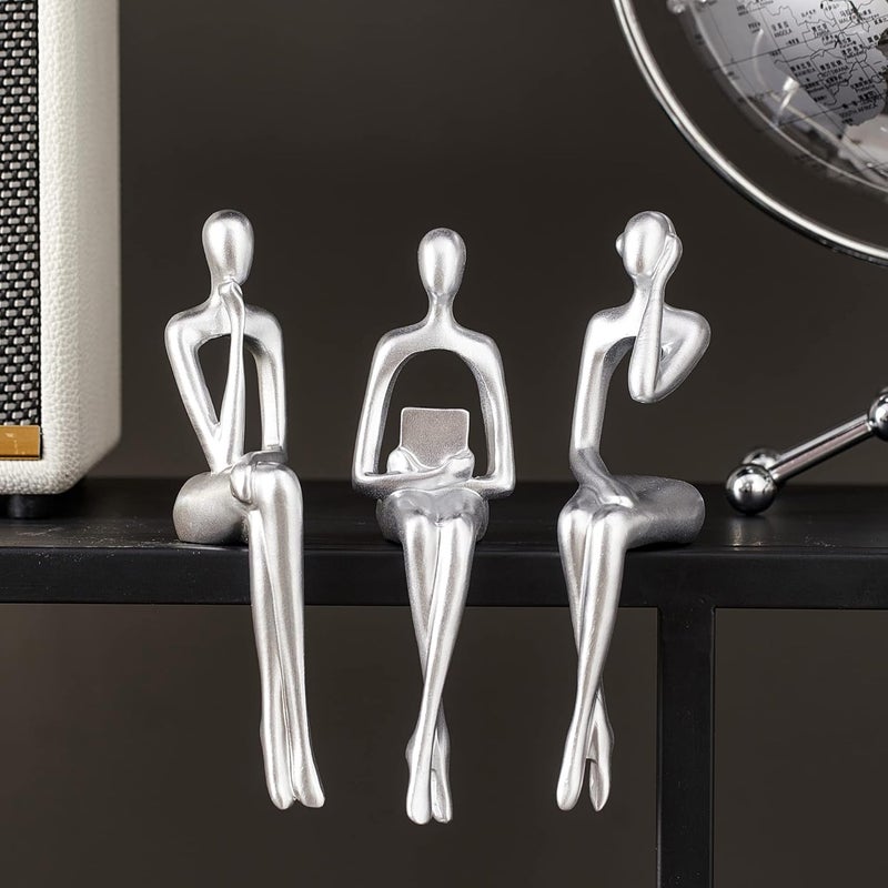 XINXUAN XINXAUN Silver Decor Thinker Statue - Abstract Resin Sculpture for Desk & Shelf Decor - Image 2
