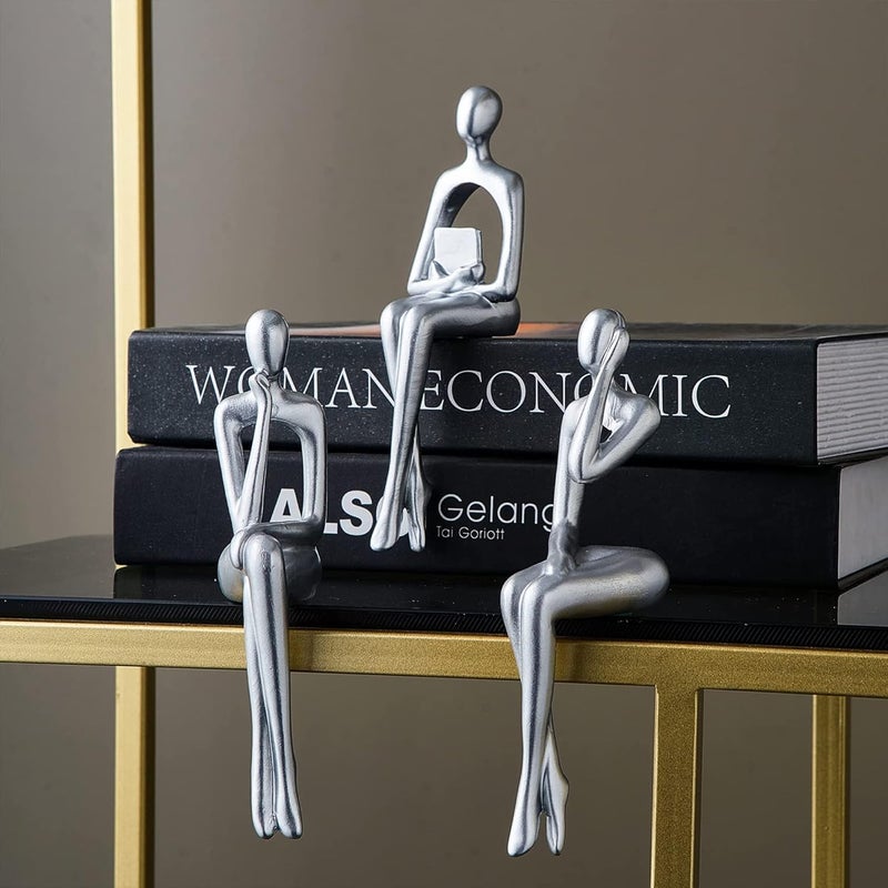 XINXUAN XINXAUN Silver Decor Thinker Statue - Abstract Resin Sculpture for Desk & Shelf Decor - Image 5