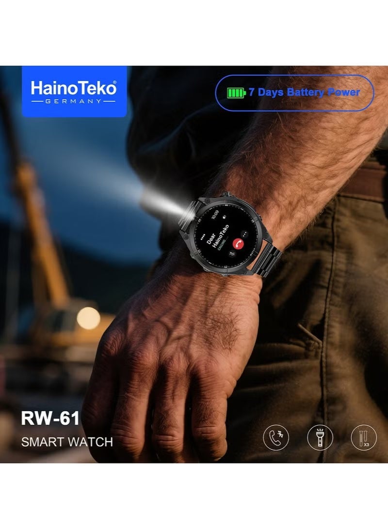 HainoTeko “RW-61 Smartwatch for Ladies & Gents in Black with Round AMOLED Display, Built-In Flashlight, 3 Interchangeable Straps, Fitness & Health Monitoring with Heart Rate & Sleep Tracking, Smart Notifications, Long Battery Life, Stylish Unisex Design for Daily, Sports, and Office Use.” - Image 3