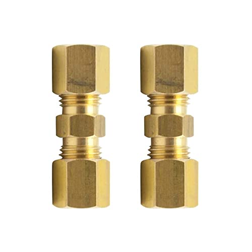 Legines Brass Compression Tube Fitting, Union, 1/4" OD x 1/4" OD Coupler, Pack of 2 - Image 1