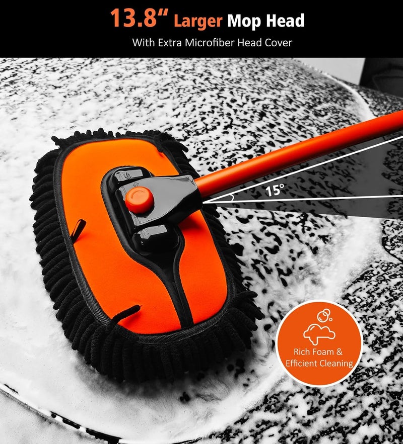YeewayVeh 43" Car Wash Brush with Long Handle and Replaceable Microfiber Brush Head - Image 2