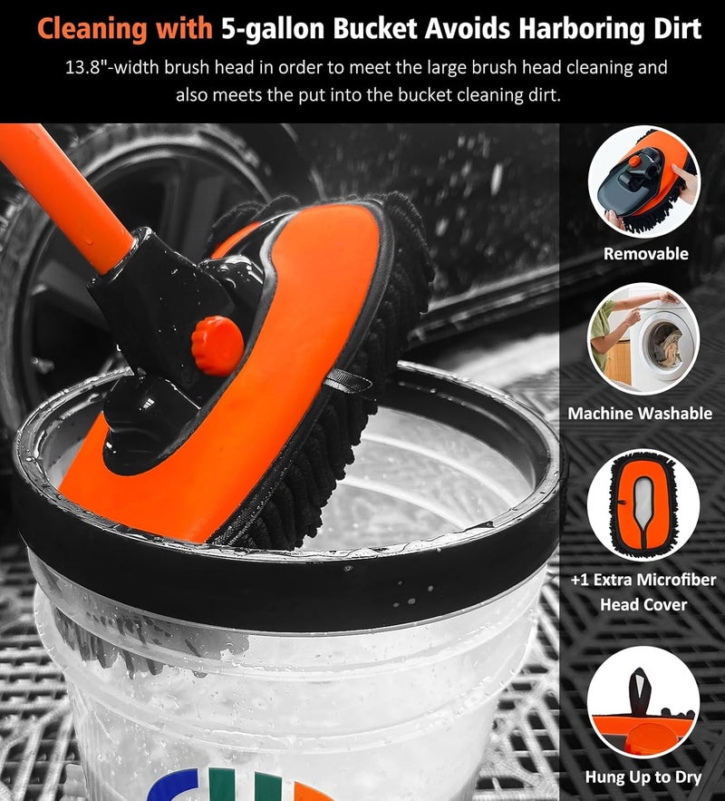 YeewayVeh 43" Car Wash Brush with Long Handle and Replaceable Microfiber Brush Head - Image 5