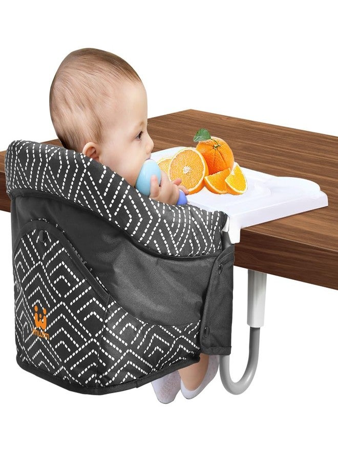 MTWML Hook On High Chair with Tray,Portable Baby High Chair That Attaches to Table,Clip On Fast Table Seat for Babies and Toddlers.Baby Feeding Seat for Dining Tables and Counter(Stripe-Black) - Image 1