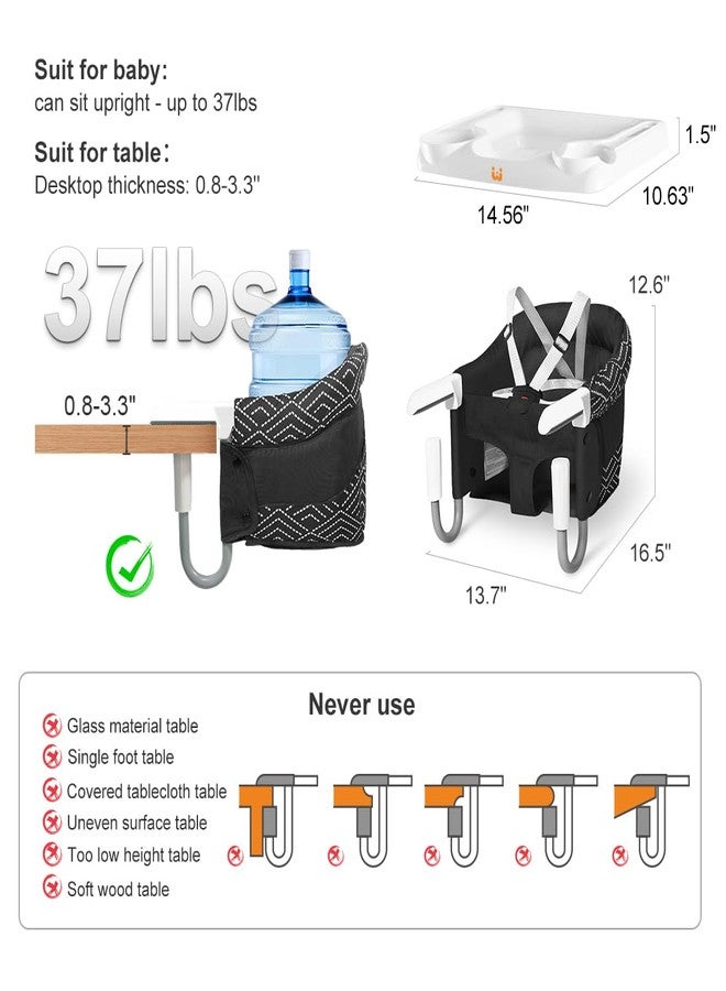 MTWML Hook On High Chair with Tray,Portable Baby High Chair That Attaches to Table,Clip On Fast Table Seat for Babies and Toddlers.Baby Feeding Seat for Dining Tables and Counter(Stripe-Black) - Image 3
