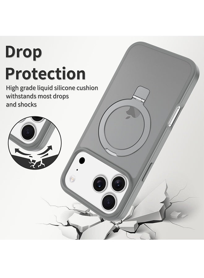 حامل مغناطيسي قابل للدوران 360° لحافظة iPhone 17 Pro Max، متوافق مع MagSafe، حافظة واقية حسب معيار Mil-STD لهاتف iPhone 17 Pro Max مع مسند قابل للدوران بحجم 6.9 بوصة، رمادي - Image 2