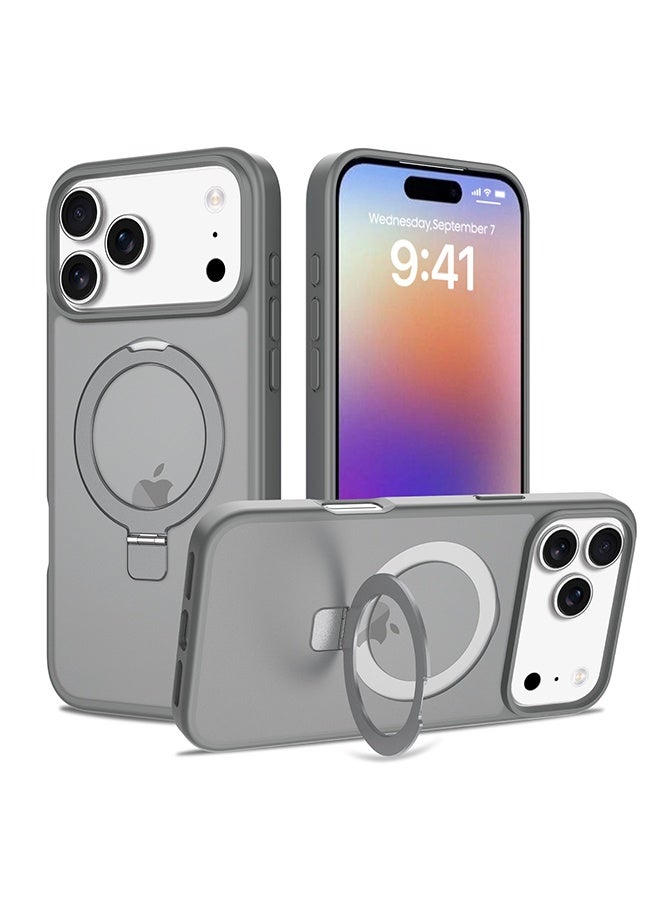 حامل مغناطيسي قابل للدوران 360° لحافظة iPhone 17 Pro Max، متوافق مع MagSafe، حافظة واقية حسب معيار Mil-STD لهاتف iPhone 17 Pro Max مع مسند قابل للدوران بحجم 6.9 بوصة، رمادي - Image 1