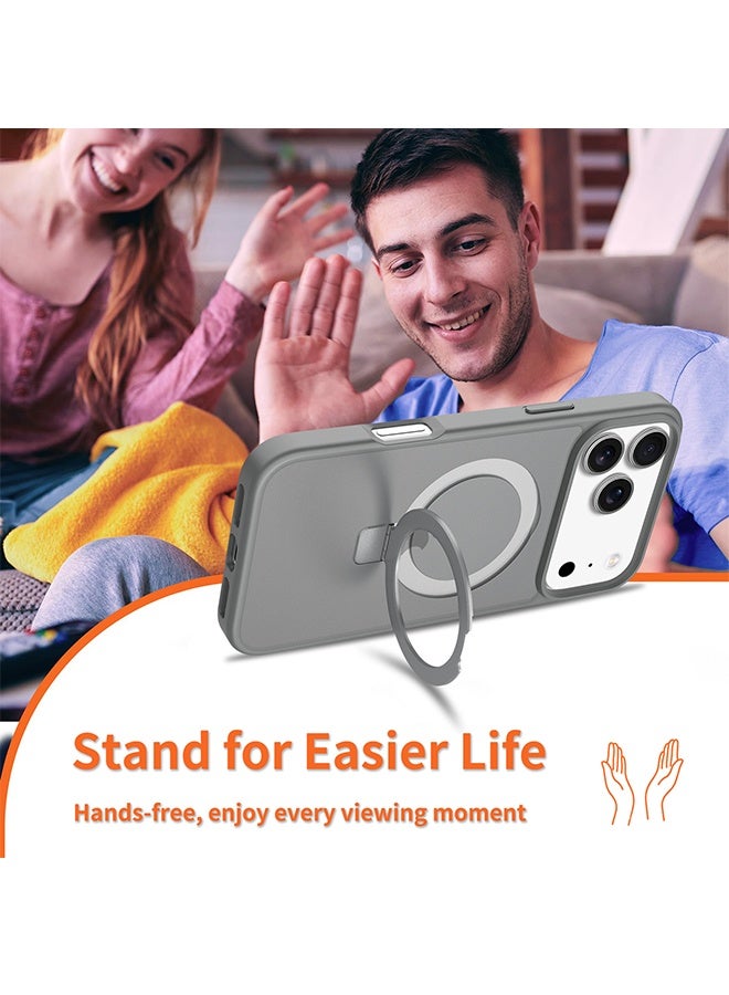 حامل مغناطيسي قابل للدوران 360° لحافظة iPhone 17 Pro Max، متوافق مع MagSafe، حافظة واقية حسب معيار Mil-STD لهاتف iPhone 17 Pro Max مع مسند قابل للدوران بحجم 6.9 بوصة، رمادي - Image 5