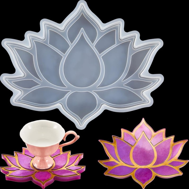 Artool Coaster Resin Mold Lotus Flower Coaster Mold Lotus Flower Coaster Epoxy Resin Mold Flower Coaster Mold Cup Mat Silicone Mould Lotus Flower Mold Resin DIY Crafts Decorations Making (Transparent)  - Image 1