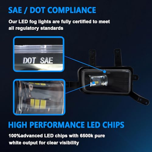 SINYATO INDUST مجموعة مصابيح الضباب LED من SINYATO تناسب شيفروليه تاهو، سوبربان 2015-2020، سوبربان 3500HD 2016-2019، جي إم سي يوكون ويوكون XL 2015-2020، مجموعة مصابيح الضباب الأمامية، معتمدة من DOT - 1 زوج - Image 3