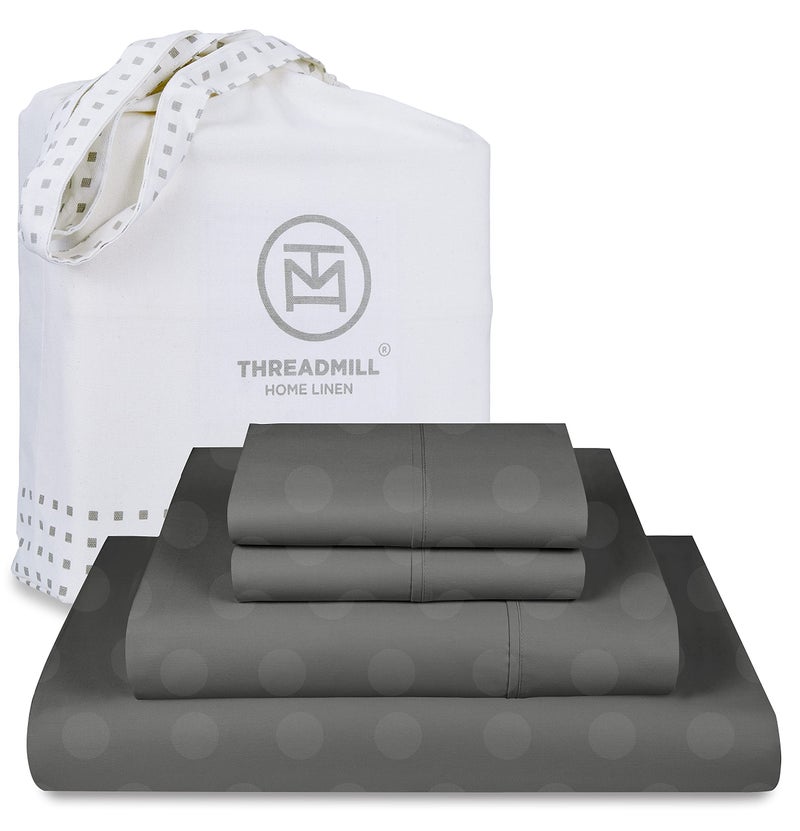 Threadmill Cotton Queen Sheet Set  100 Cotton Sheets for Queen Size Bed  Damask Jacquard Queen Bed Sheets Set with 16 Deep Pocket  Soft Sateen Weave 4Piece Cooling Bedding Set  Dark Grey